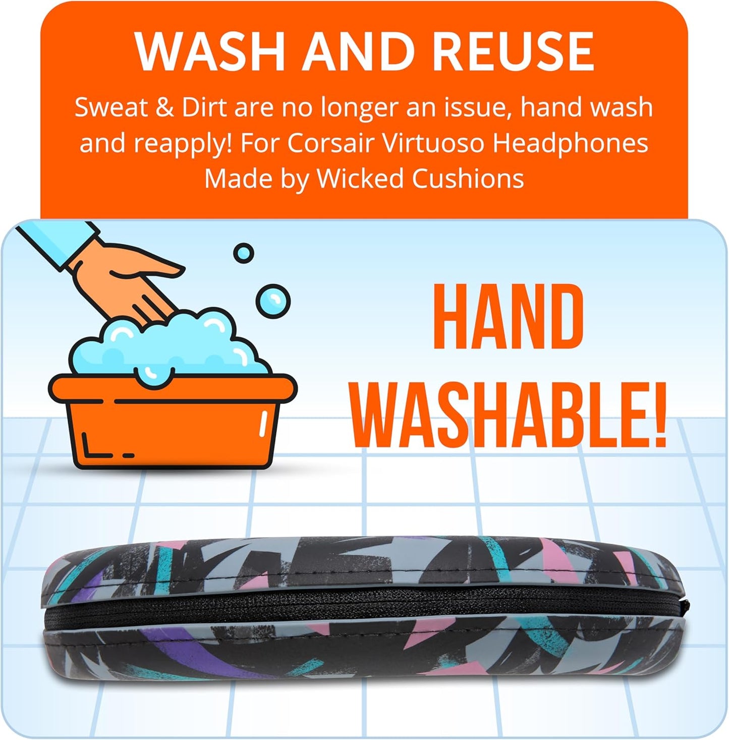WC BandZ Virtuoso V2 - Silicone Headband Cover for Corsair Virtuoso Headphones by Wicked Cushions | Machine Washable, No More Flaking Leather | for Virtuoso Wireless, XT, and SE | Black Camo