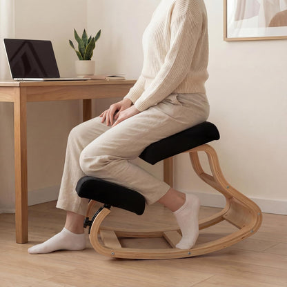 NYPOT Ergonomic Kneeling Chair with Adjustable Seat – Rocking Wooden Desk Stool for Home Office and Standing Desks – Modern Active Sitting Chair (Black)