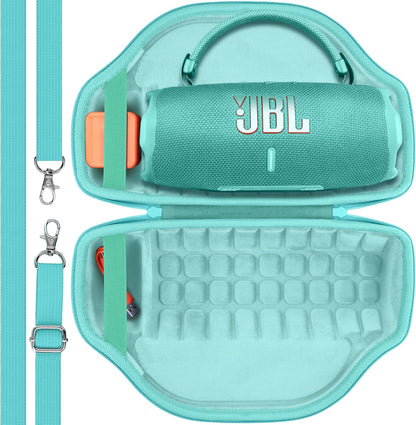 co2CREA Case for JBL Charge 6 Waterproof Portable Bluetooth Speaker, Hard Travel Case with Detachable Shoulder Strap (White Case)