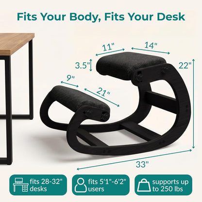 NYPOT Ergonomic Kneeling Chair with Adjustable Seat – Rocking Wooden Desk Stool for Home Office and Standing Desks – Modern Active Sitting Chair (Black)