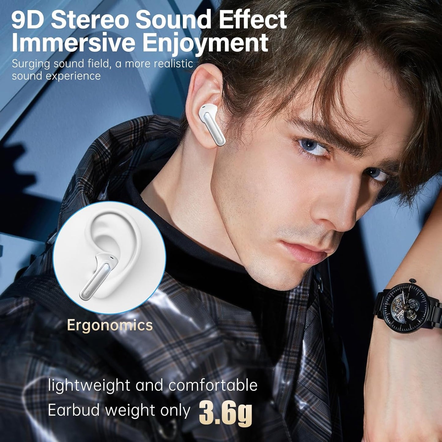 Sisism A10 Pro Wireless Earbuds, Bluetooth 5.3 Headphones HiFi Stereo 40H Playback LED Digital Display Ear Buds with ENC Noise Canceling Headset, IPX7 Waterproof Earphones for Gym/Running/Work Black