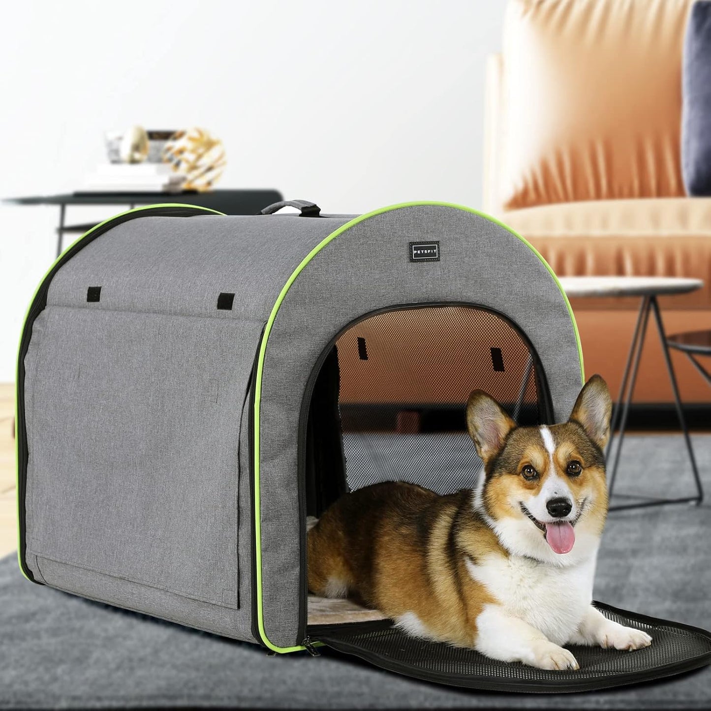 PETSFIT Soft Sided Dog Crate, Travel Dog Crate - 19 Inch Lightweight, Roomy, Easy to Set Up, Sturdy Portable Dog Kennel with Thick Mat, Navy Blue