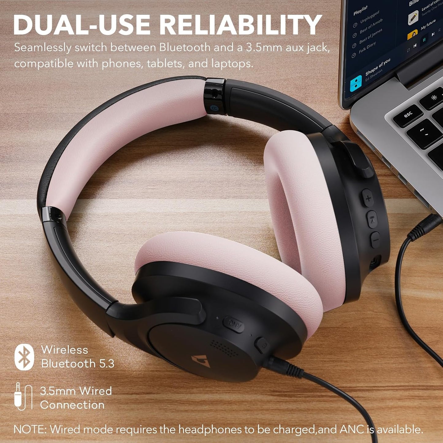 1Mii Y8+ Noise Cancelling Headphones Bluetooth, Wireless LDAC Hi-Res Audio, Custom EQ via App, 75H Playtime, Comfort Fit, Over Ear Headphones Foldable for Airplane Travel Home Office - Black