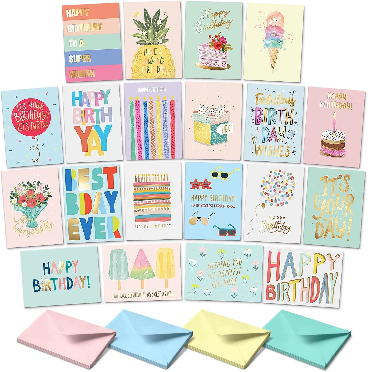 Sweetzer & Orange Happy Birthday Cards with Envelopes and Assortment Box – Variety Set of 50 Assorted Birthday Notes. Perfect Bulk Pack for Celebrations, Office, Friends, Family, and Special Occasions