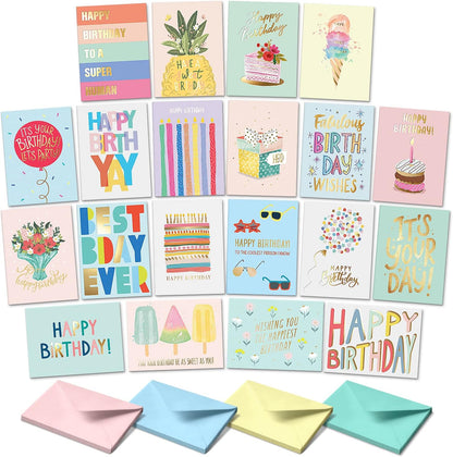 Sweetzer & Orange Happy Birthday Cards with Envelopes and Assortment Box – Variety Set of 50 Assorted Birthday Notes. Perfect Bulk Pack for Celebrations, Office, Friends, Family, and Special Occasions