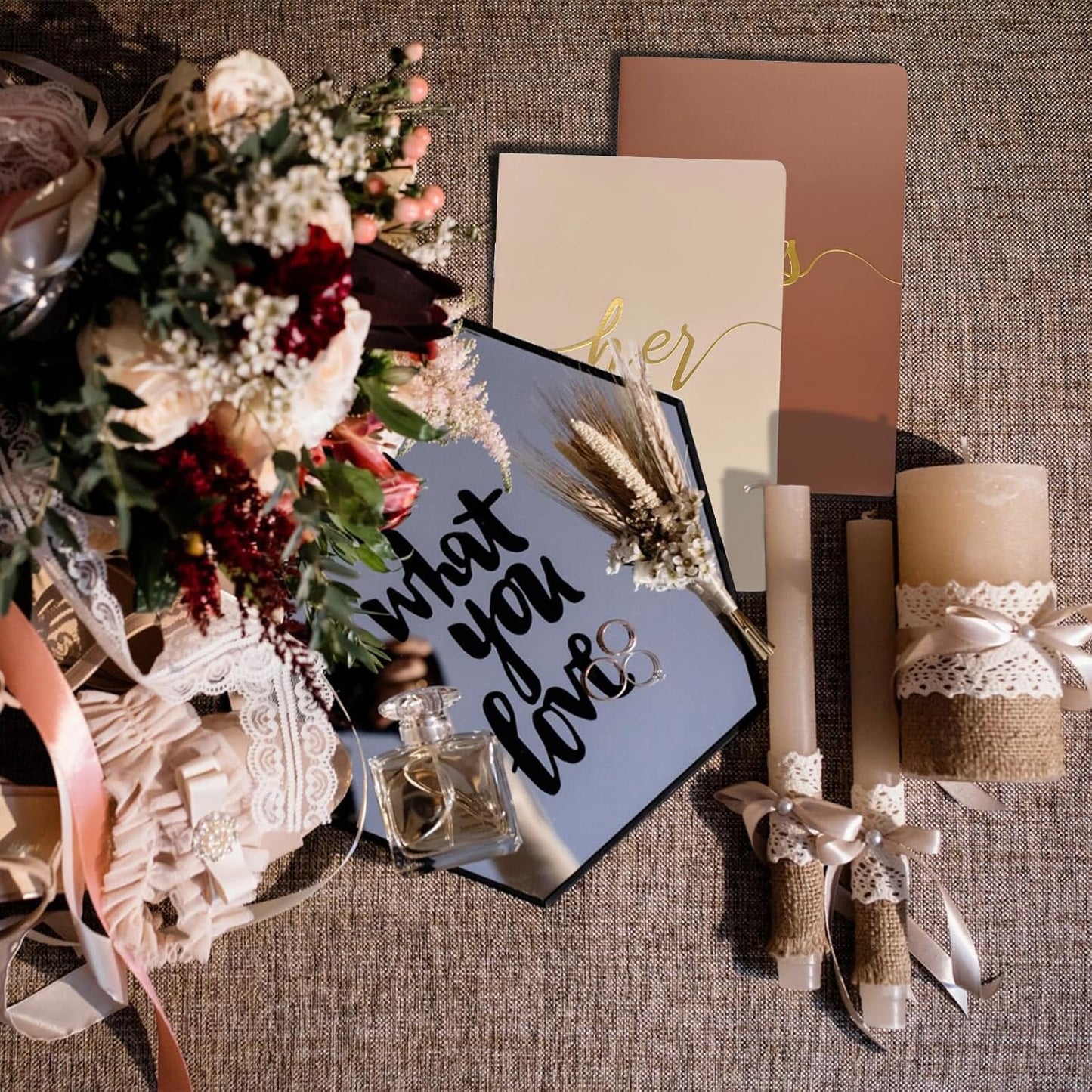 Vekola Vow Books for Wedding His and Hers Elegant Gold Foil Set of 2 Wedding Notebook with 28 Pages (Navy Blue+White)