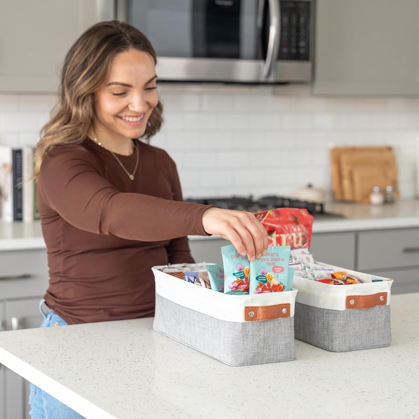 OrganiHaus Large Fabric Storage Baskets for Shelves 3 Pack, 15x11in Closet Storage Bins for Shelves, Cloth Baskets, Fabric Storage Cubes, Linen Closet Organizers, Fabric Basket, White Basket