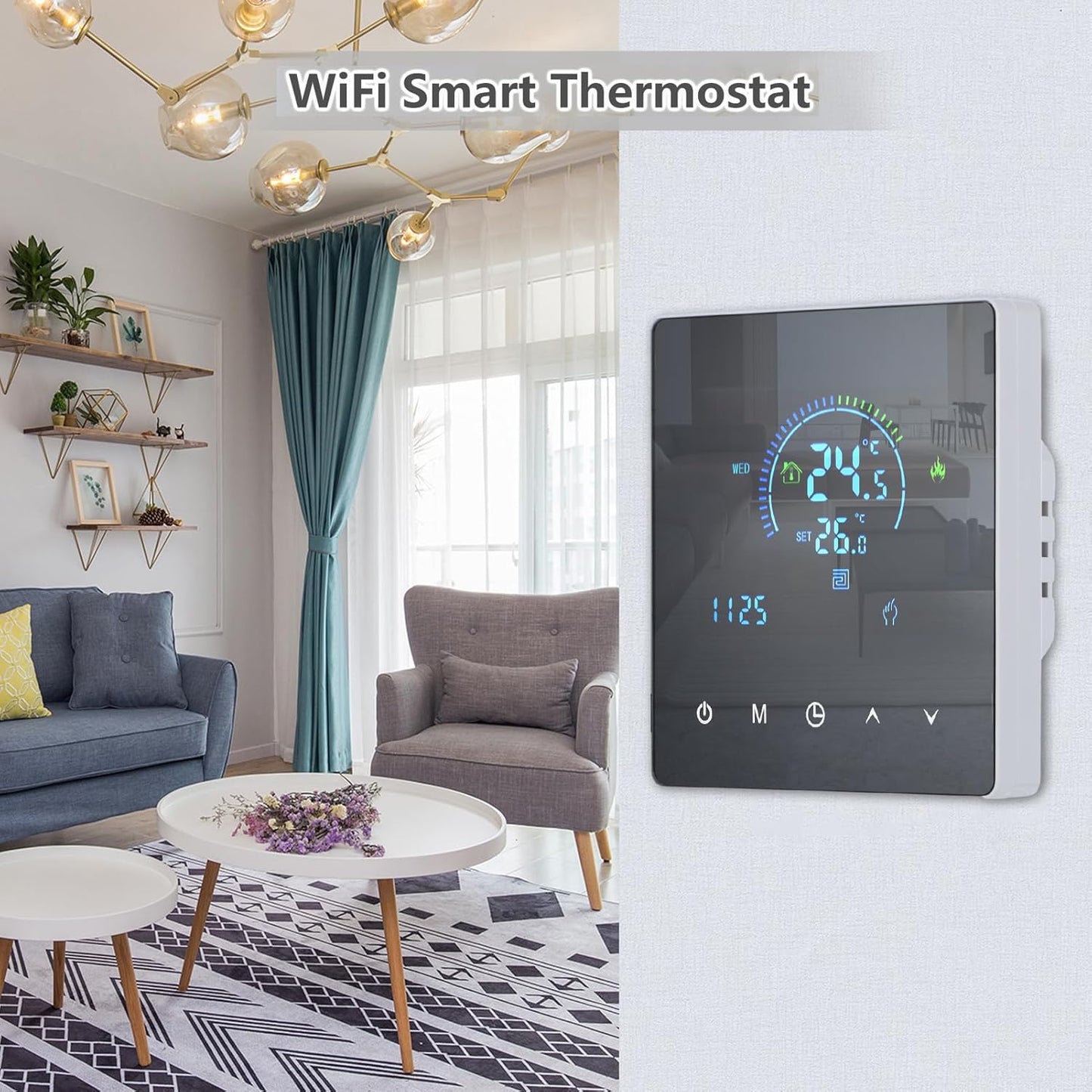 Thermostat, Manual Auto Mode Weekly Programmable Smart Thermostat Smart Home with Touch Button LCD Screen for Water Heating Systems (Electric Heating)