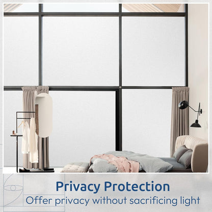 rabbitgoo Window Films for Privacy, Static Cling Frosted Glass Sticker, Non-Adhesive Privacy Film Sun Blocking Window Covering Frosting Vinyl Bathroom Sliding Glass Door, 44.5 x 200cm, Pure Frosted