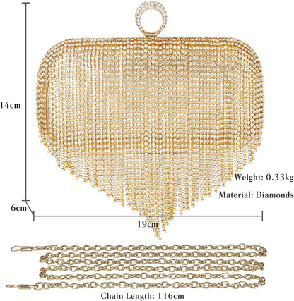 CORIOS Women's Evening Handbag Crystal Tassel Clutch Purses Rhinestones Shoulder Bag Banquet Bag Bridal Wedding Purse