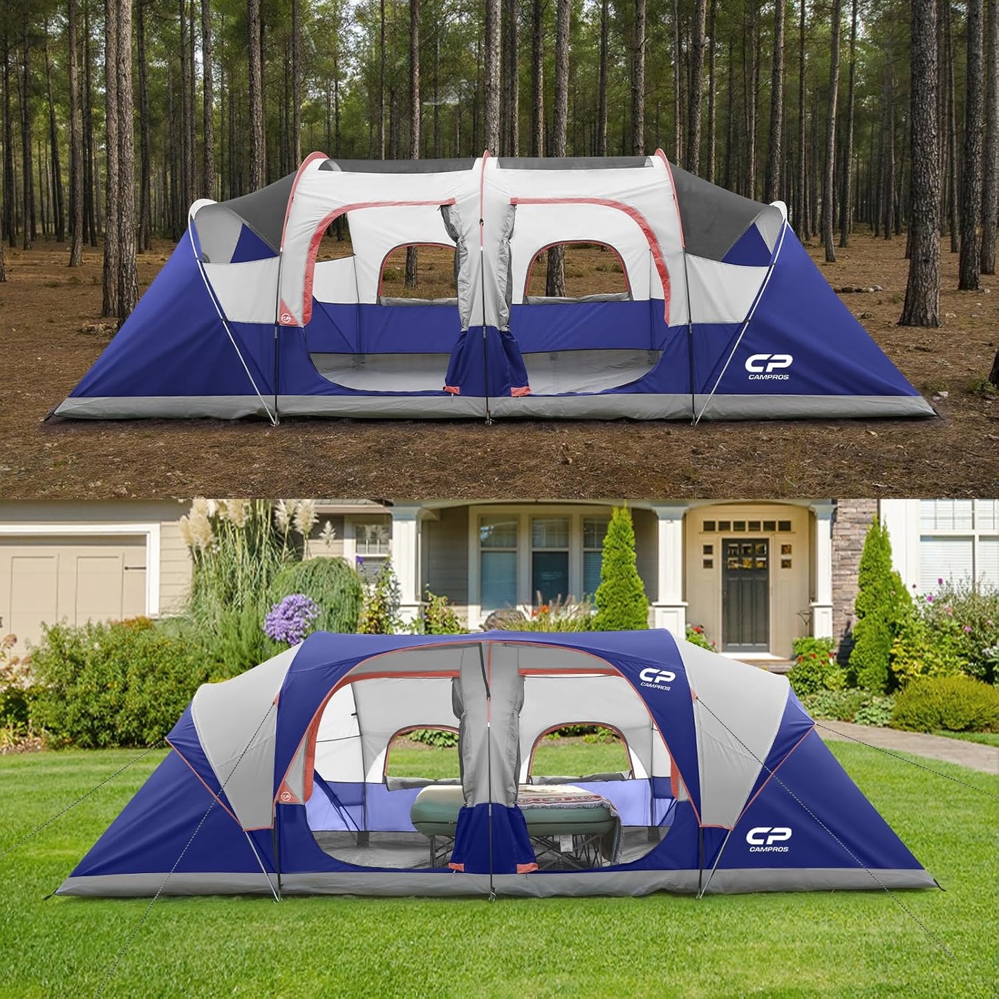 CAMPROS CP 12 Person Camping Tent, 3-Room Family Tent, Rainfly, Waterproof