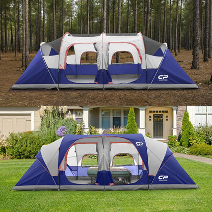 CAMPROS CP 12 Person Camping Tent, 3-Room Family Tent, Rainfly, Waterproof