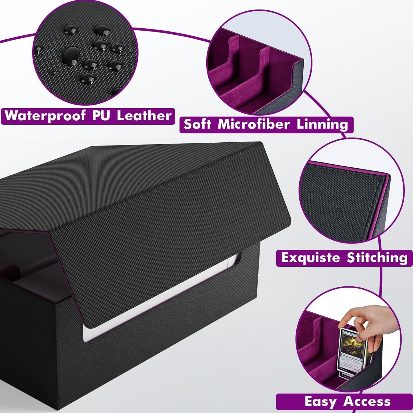 ZLCA Card Storage Box for MTG PTCG, Commander Deck Box Holds 3000+ Cards, Card Storage Case with 4 Stoppers, Card Organizer for TCG Sport Cards (Black)