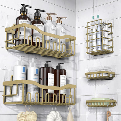 EUDELE 5-Pack Rustproof Stainless Steel Shower Caddy – No Drill Adhesive Bathroom Organizer with Large Capacity, Spacious Shower Shelves for Inside Shower, Kitchen & Home Decor Storage
