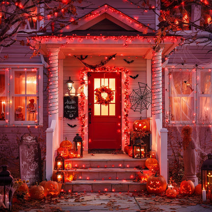JMEXSUSS 2 Pack 75.5ft Orange Solar Christmas Lights, Total 400 LED Solar String Lights Outdoor Waterproof, 8 Modes Orange Halloween Lights for Tree Patio Garden Thanksgiving Halloween Decorations
