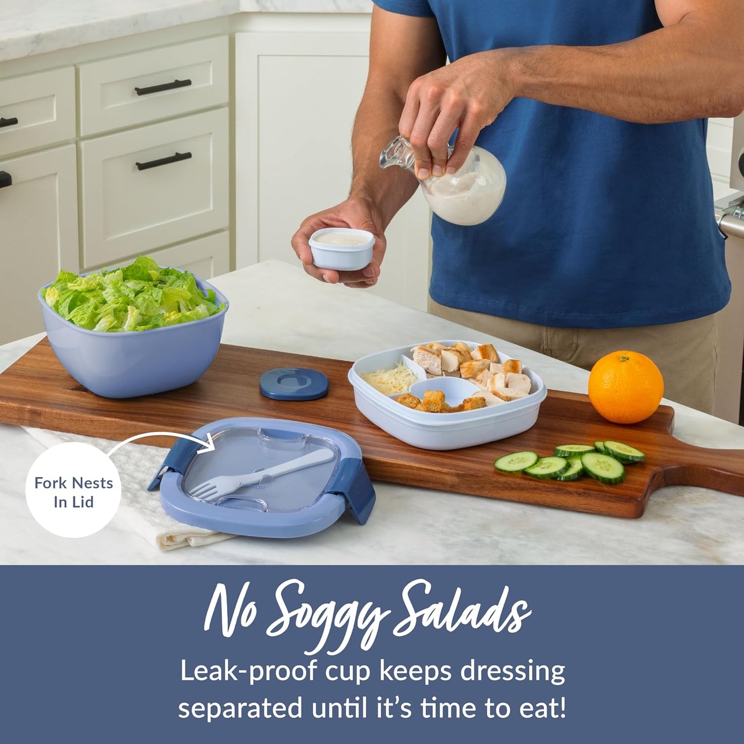 Bentgo Salad - Stackable Lunch Container with Large 54-oz Salad Bowl, 4-Compartment Bento-Style Tray for Toppings, 3-oz Sauce Container for Dressings, Built-in Reusable Fork & BPA-Free (Khaki Green)