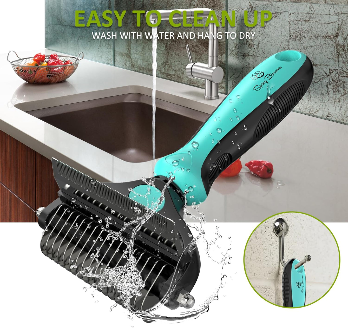 Spring Blossoms-2 in 1 Professional Grooming Rake for Cats & Dogs-Dematting Comb for Easy Mats & Tangles Removing,Pet Brush Safe No More Nasty Shedding and Flying Hair (Orange)