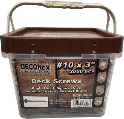 #8 x 3" Deck Screws | Square Drive | Bugle Head | Brown Ruspert | 100pcs Box