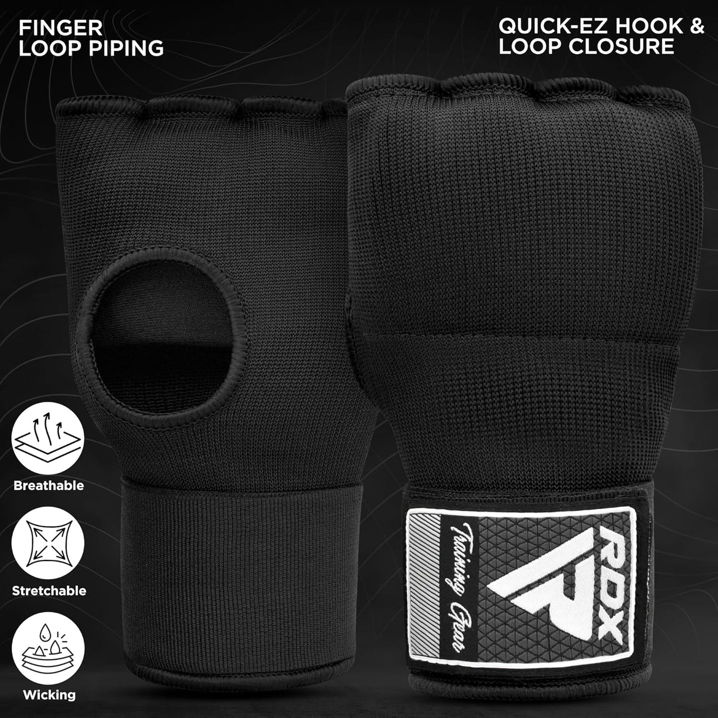 RDX Gel Boxing Hand Wraps Inner Gloves, Quick 100cm Long Wrist Straps, Elasticated, Padded Fist Hand Protection, Muay Thai MMA Martial Arts Punching Speed Bag Training Bandages, Under Mitts Handwraps