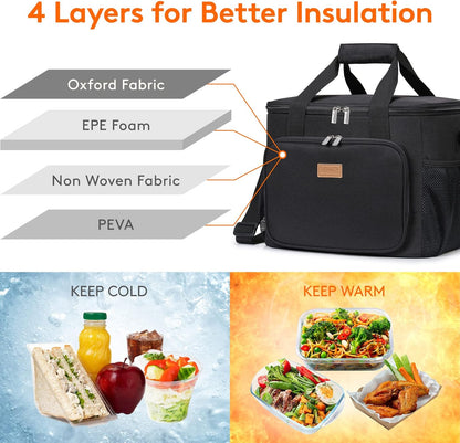 Lifewit Lunch Bag for Men, Insulated Lunch Box Leakproof Soft Cooler Cooling Tote for Adult Women, Waterproof Reusable Lunch Bags for Work Office Outdoor Picnic Camping, Black, 12-Can (9L)