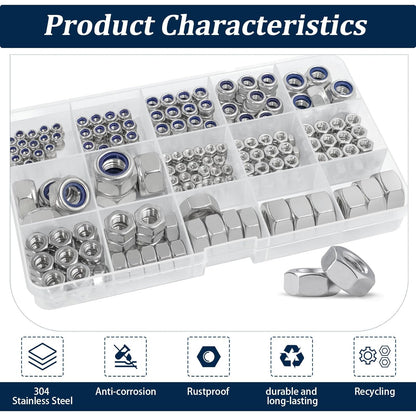 Vifmy 110 Pack 1/4"-20 Inch Lock Nuts,304 (A2-70) Stainless Steel Nylon Insert Locknuts,Standard Inch Thread Nylock Nuts for Bolts