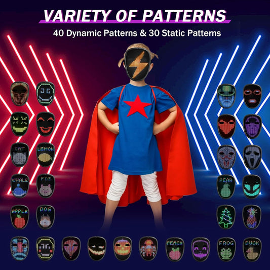 Zonasyrn Children's LED masks, unisex LED face changing masks with gesture sensing, kids Halloween costume role play - PuriLite