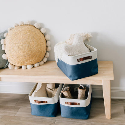 OrganiHaus Large Fabric Storage Baskets for Shelves 3 Pack, 15x11in Closet Storage Bins for Shelves, Cloth Baskets, Fabric Storage Cubes, Linen Closet Organizers, Fabric Basket, White Basket