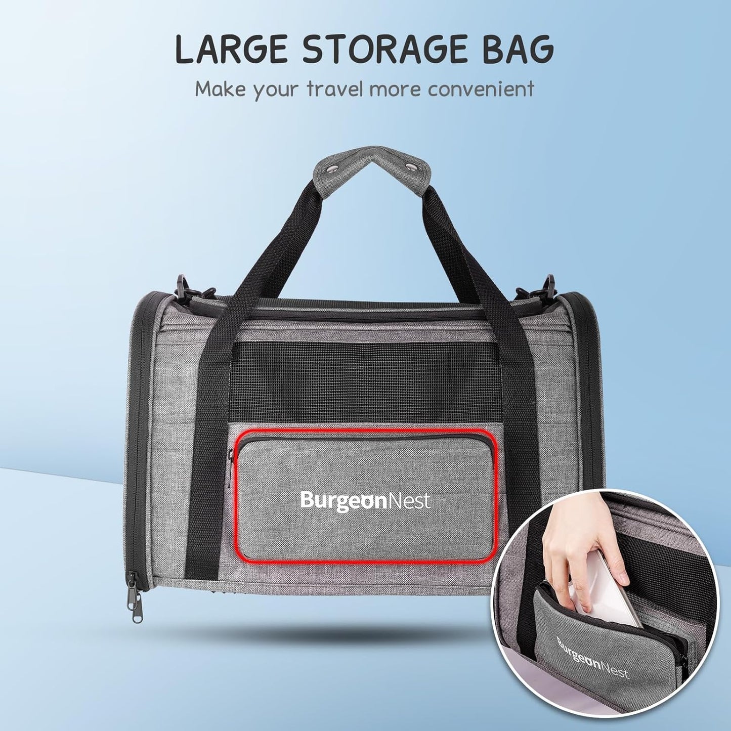 BurgeonNest Cat Carriers for Medium Cats Under 25 lbs, Pet Carrier for Cats with Unique Side Bag,Top Load Small Pet Carrier Soft-Sided Escape Proof with 4 Ventilated Windows