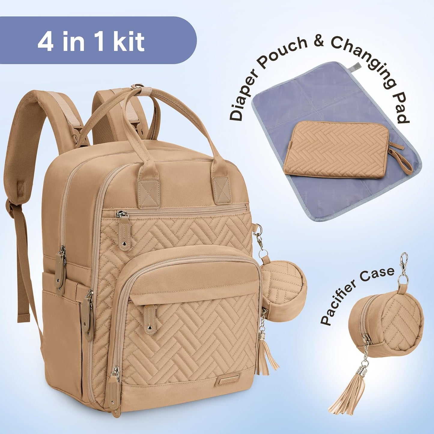 Diaper Bag Backpack, iniuniu Large Baby Bags with Diaper Pouch, Washable Changing Pad, Pacifier Case and Stroller Straps