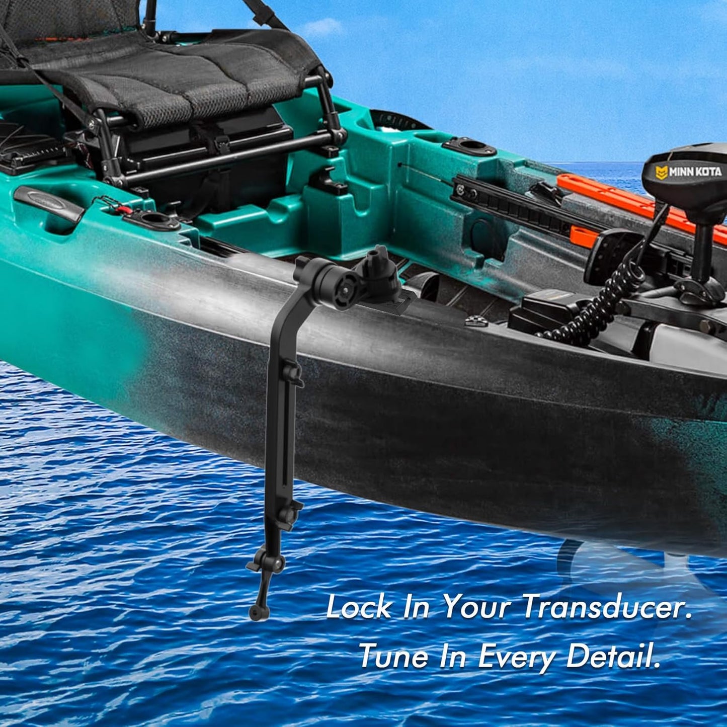EDSRDPLT Universal Kayak Fish Finder Mount with Transducer Arm Adjustable 9–14” Tool-Free Rail Installation – Fish Finder Bracket for Kayaks, SUPs & Small Boats