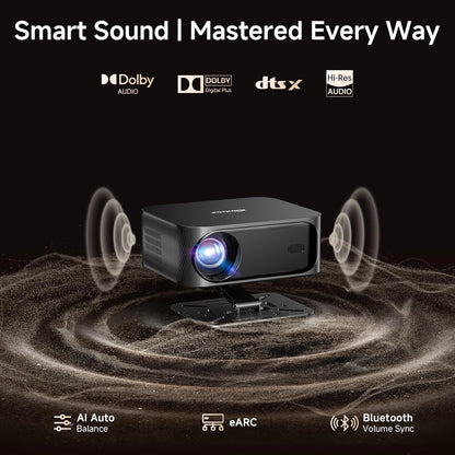 [Netflix Licensed /1200ANSI/Auto Focus Keystone] 4K Outdoor Projector with WiFi and Bluetooth, Smart Portable Proyector with Built in Apps Netflix/YouTube/PrimeVideo & Dolby, Home Theater with HDR10+