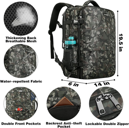 Mogplof Carry on Backpack, Airline Flight Approved Travel Backpack for Men, WOmen 40L Extra Large Expandable Water Resistant Backpack Lightweight Daypack Perfect Fit for 17 17.3 Inch Laptop, Black