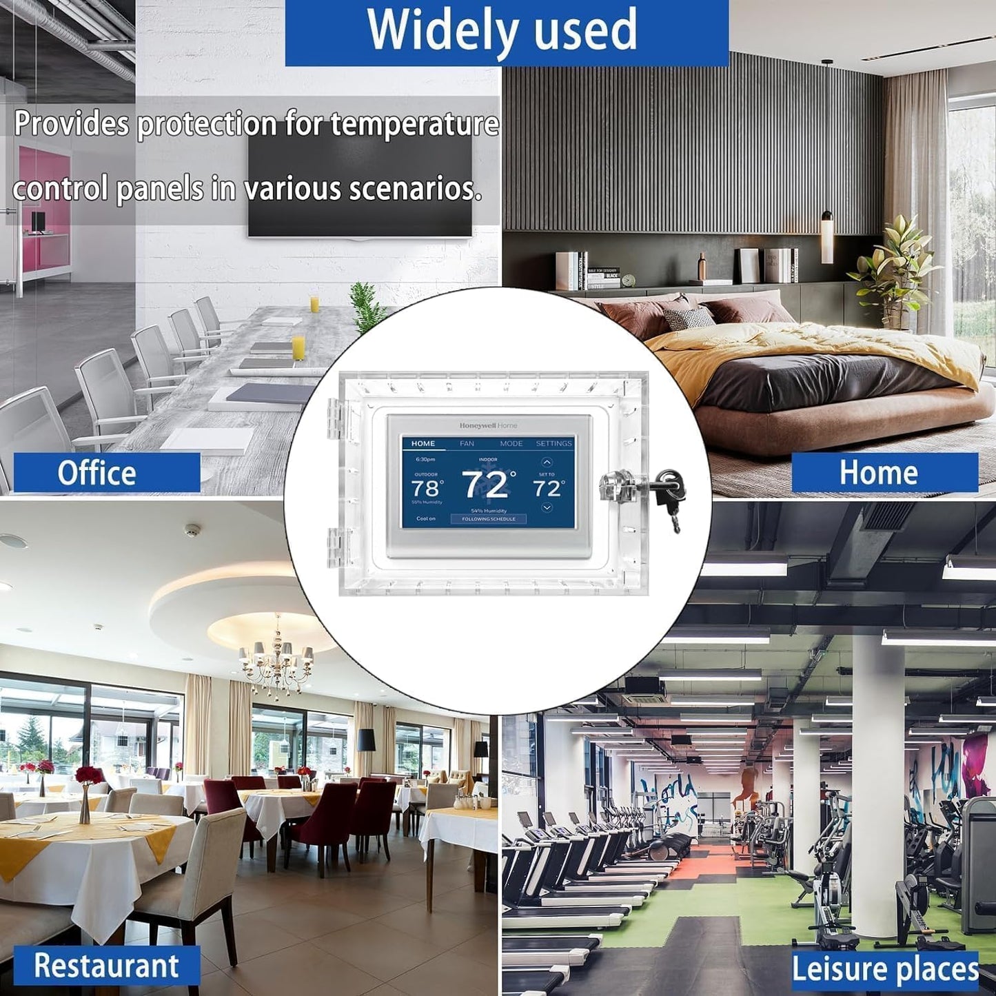Thermostat Lock Box with Key,Universal Clear Thermostat Cover,Acrylic Wall Mounted Guard Box,for Wall,Restaurants,Wall AC Panel,Fits 7.8" H x 4.7" W x 2.2" D or Smaller