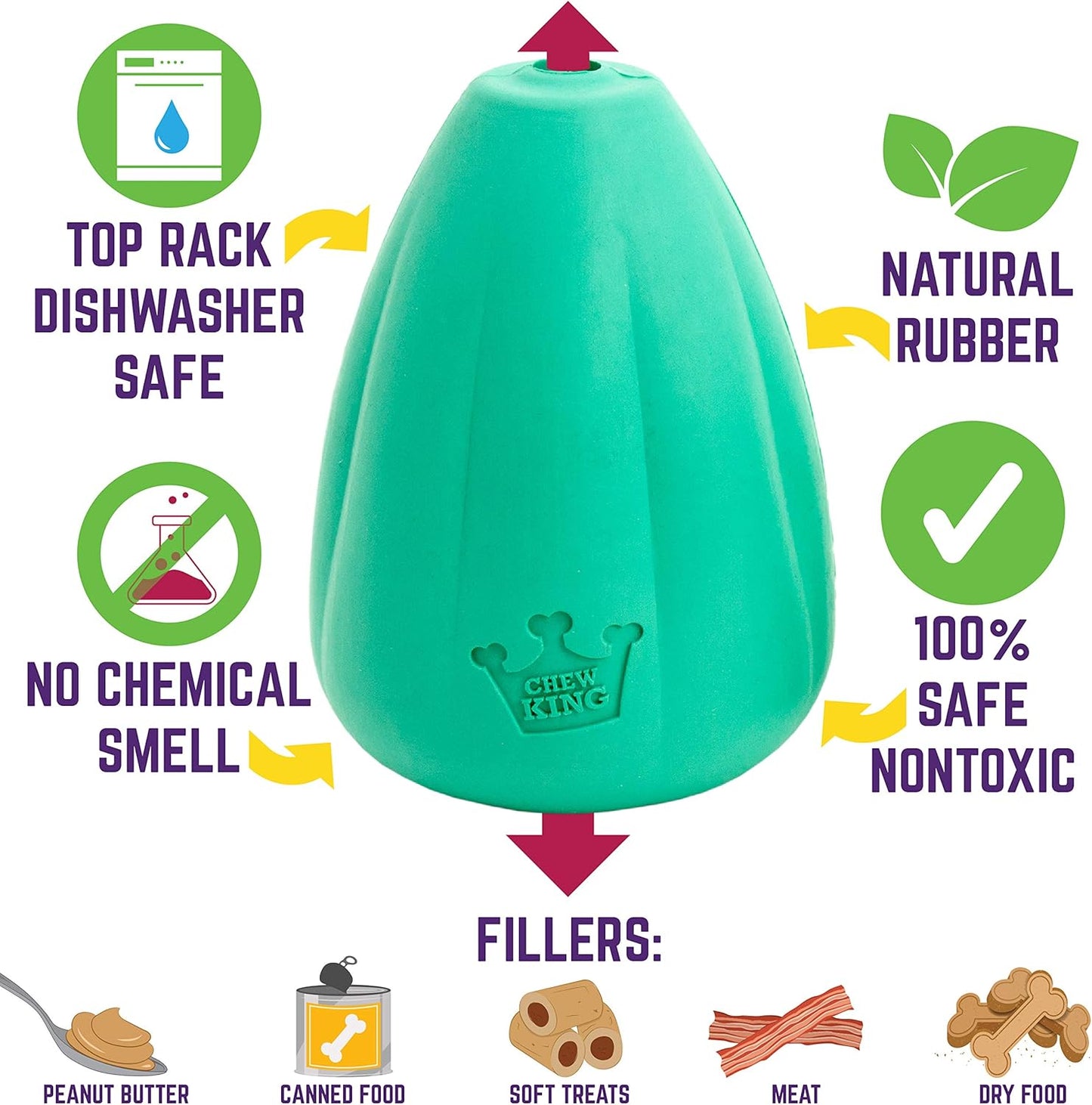 Chew King Premium Treat Dog Toy, L, Extremely Durable Natural Rubber Toy, Pack of 2