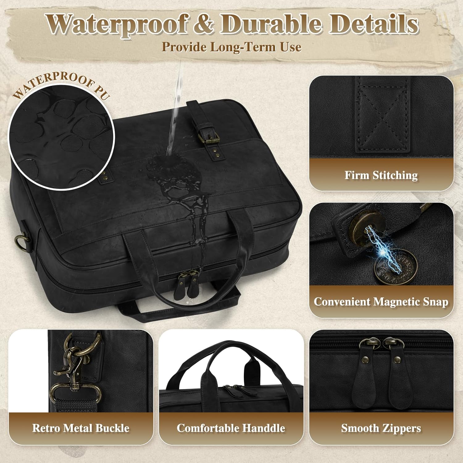 RAINSMORE Messenger Bag for Men 16 Inch Laptop Bag Vintage Leather Waterproof Laptop Briefcases Large Computer Satchel Bag - PuriLite