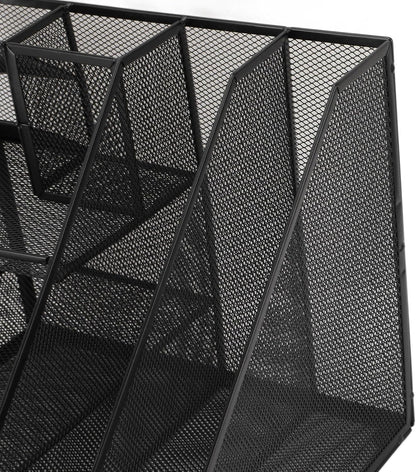 Metal Mesh Desktop Organizer Efficient Iron Storage Rack for Office Home School Supplies Black Iron