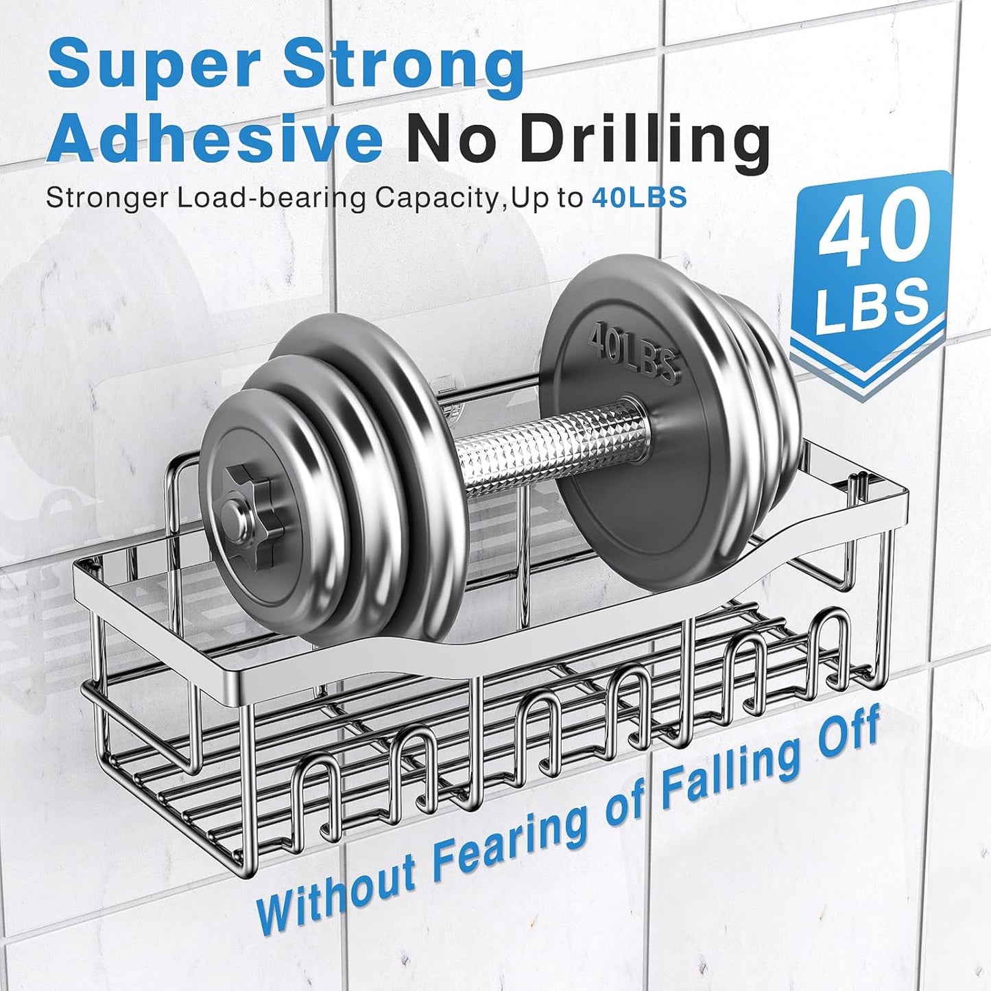 EUDELE 5-Pack Rustproof Stainless Steel Shower Caddy – No Drill Adhesive Bathroom Organizer with Large Capacity, Spacious Shower Shelves for Inside Shower, Kitchen & Home Decor Storage