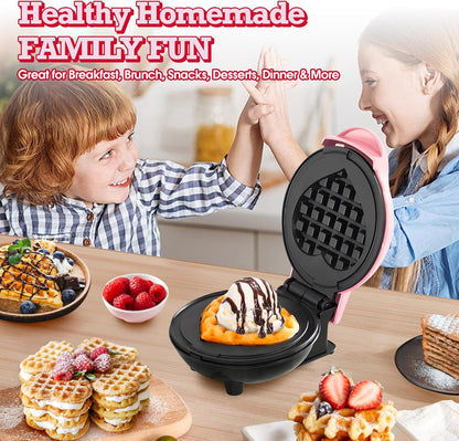 GVAKMM Mini Waffle Maker(Heart),Small Waffle Maker Keto,Mini Wafflera Iron for Kids Family and Individuals,4'' Non Stick Cooking Plates with Fast & Even Heating(Pink)