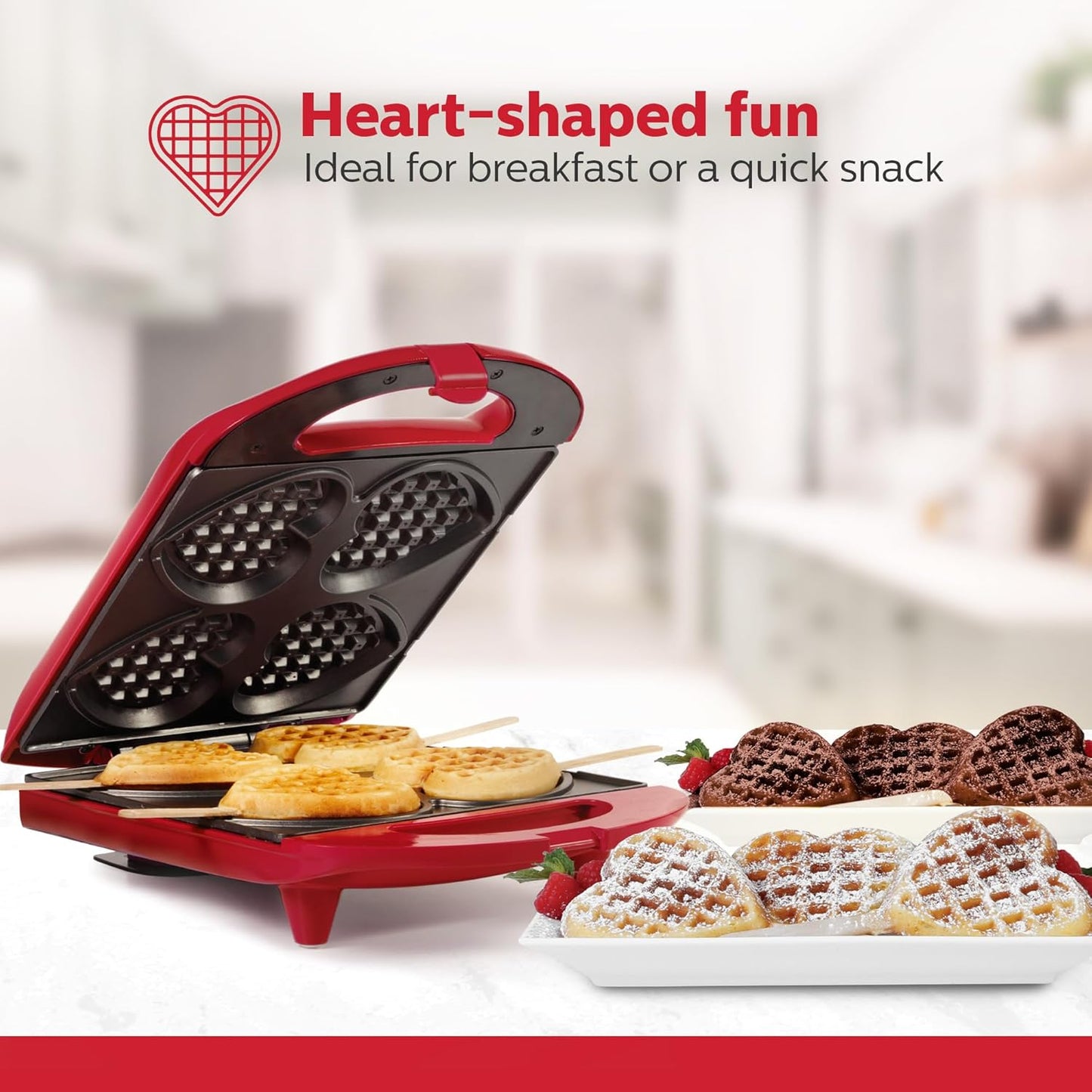 Holstein Housewares - Non-Stick Heart Waffle Maker, Lavender - Makes 4 Heart-Shaped Waffles in Minutes