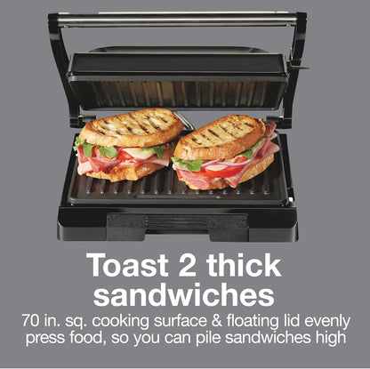Proctor Silex 4 Serving Panini Press, Sandwich Maker and Compact Indoor Grill, Upright Storage, Easy Clean Nonstick Grids, Black (25440PS)