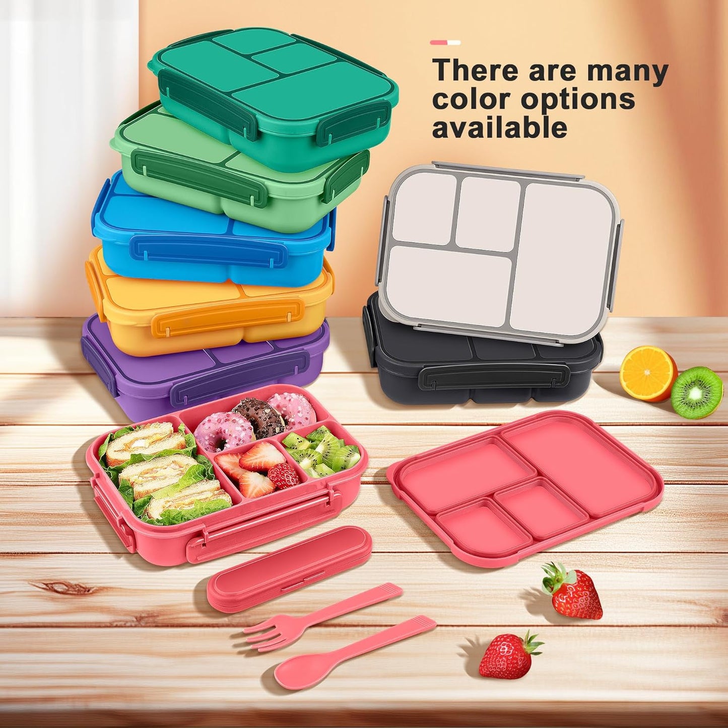 Amathley Lunch Box Kids,Bento Box Adult Lunch Box,Leakproof Lunch Containers for Adults/Kids/Toddler,1200ML-4 Compartments bento Lunch box with Utensil,Microwave & Dishwasher Safe(Dark Gray)
