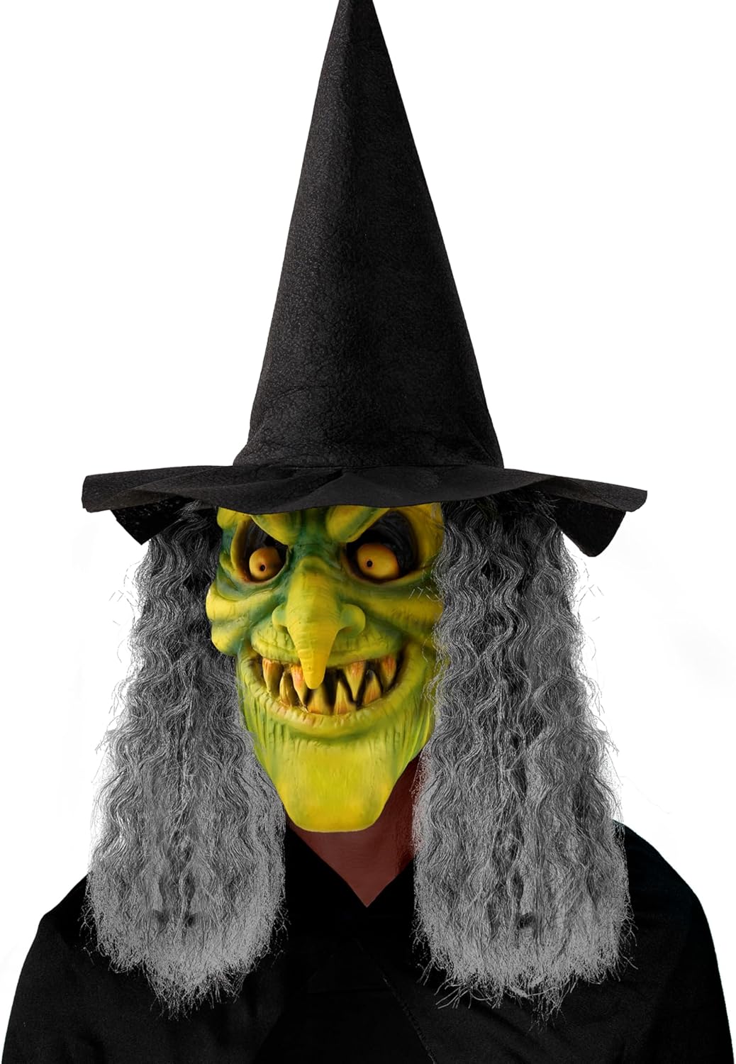 Spooktacular Creations Halloween Scary Witch Mask, Creepy Latex Monster Face Mask with Black Hat Hair for Adult Halloween Horror Evil Cosplay Costume Accessories, Realistic Party Dress Up Prop