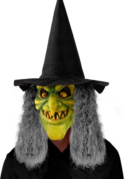 Spooktacular Creations Halloween Scary Witch Mask, Creepy Latex Monster Face Mask with Black Hat Hair for Adult Halloween Horror Evil Cosplay Costume Accessories, Realistic Party Dress Up Prop