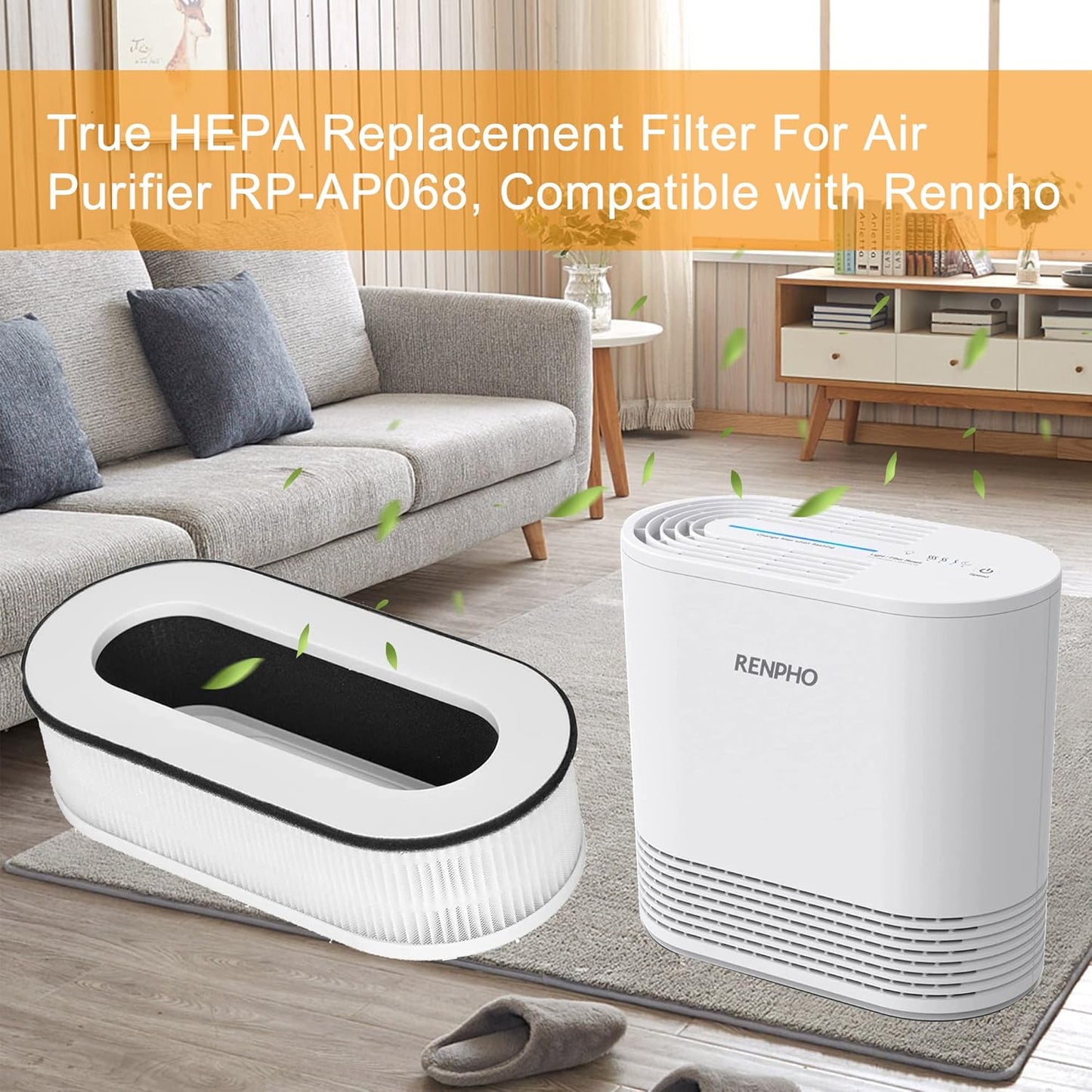 IZSOHHOME Compatible with RENPHO RP-AP068,Air Purifier RP-AP068,3-in-1 H13 Grade True HEPA Replacement Filter,RP-AP068W,RP-AP068B,RP-AP068-F2 Hepa Filter(2 Packs)