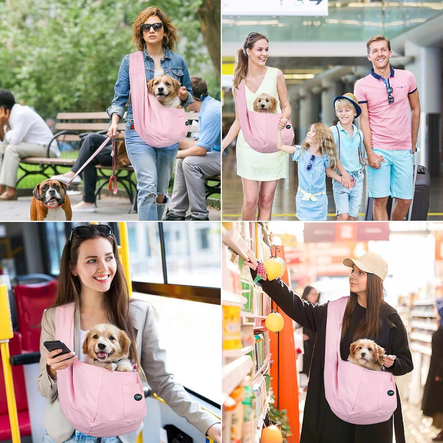 Ownpets Pet Sling Carrier Bag Safe, Fit Medium&Small Size Cats&Dogs, The Maximum Load 9~13lb Comfortable, Adjustable, Perfect for Daily Walk, Outdoor Activity and Weekend Adventure, Pink