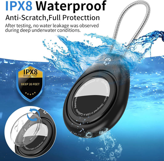 Waterproof GPS Tracking Tag Holder Keychain Case with Steel Cable – IP68 Secure Anti-Lost Protective Case with Screen Protector, 4-Pack for Luggage, Keys, Backpack - PuriLite
