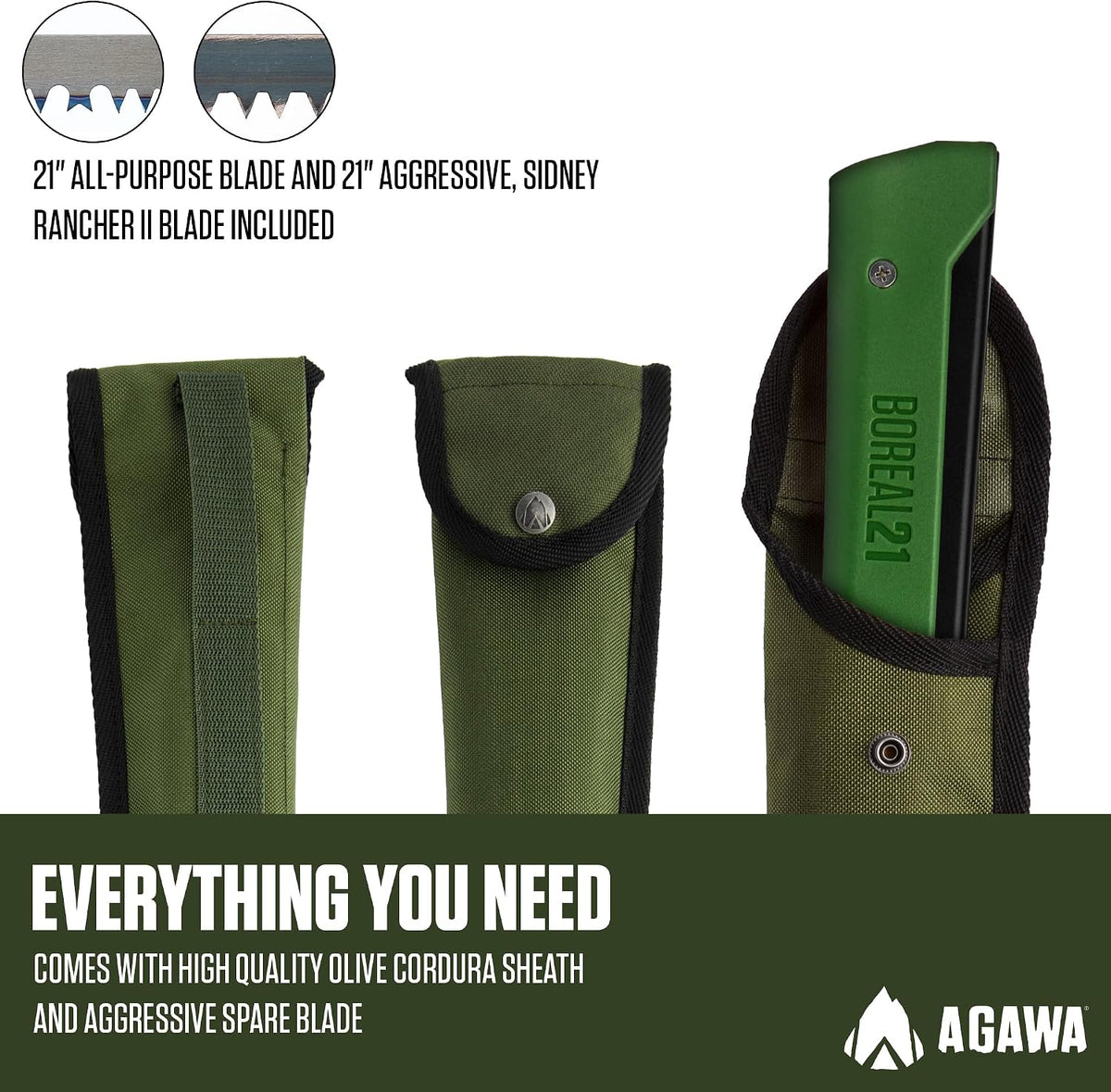 AGAWA BOREAL21 Tripper Kit, 21" Folding Saw, Dual Blades, Nylon Case, Green