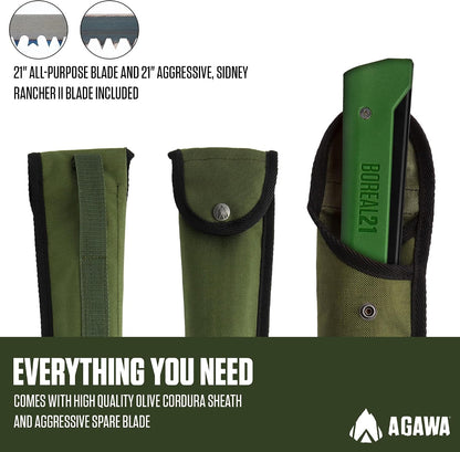 AGAWA BOREAL21 Tripper Kit, 21" Folding Saw, Dual Blades, Nylon Case, Green
