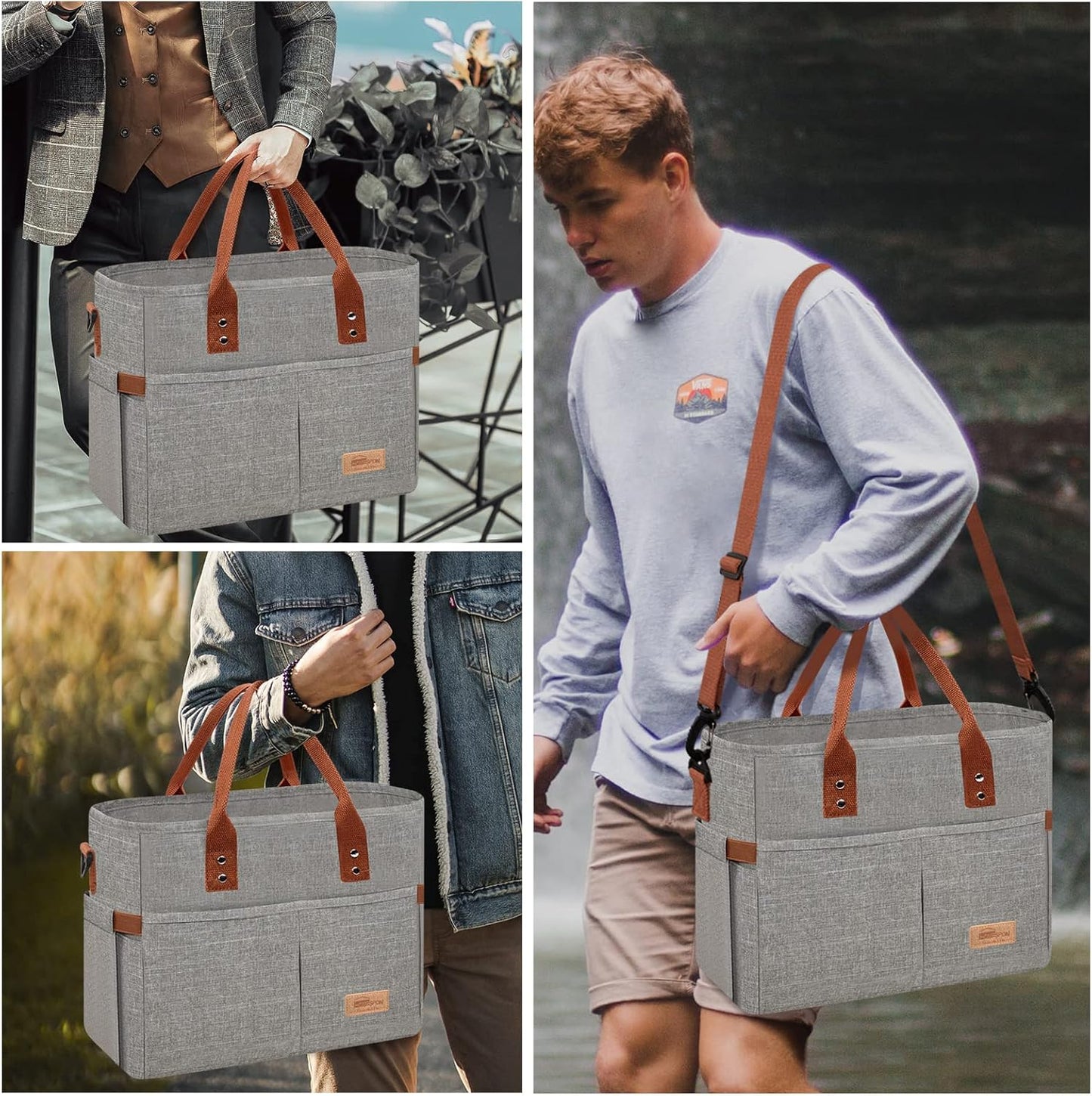 HOMESPON Lunch Bag for Woman Man Adults with Front Pocket Insulated Lunch Tote Lunch Box Container for Work Picnic or Travel(Black)