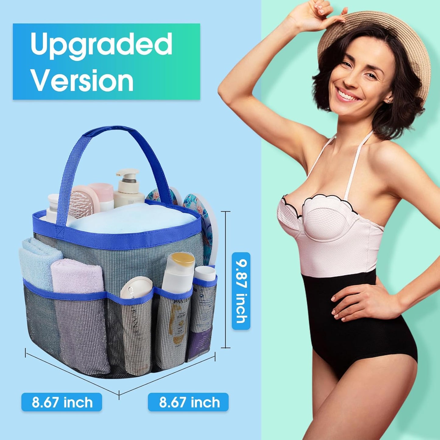Attmu Mesh Shower Caddy Portable for College Dorm Room Essentials with 8 Pockets, Hanging Shower Caddy Basket Tote Bag Toiletry Accessories for Bathroom